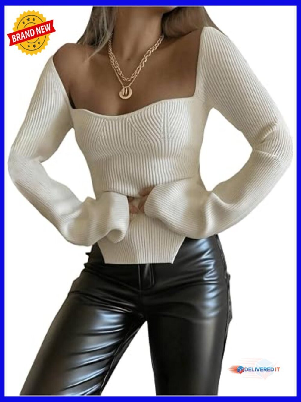 Slim Fit Sweetheart Neckline Pullover Sweater